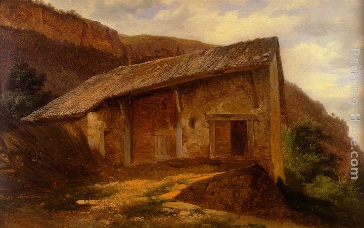 Alexandre Calame A Farm House On The Side Of A Mountain